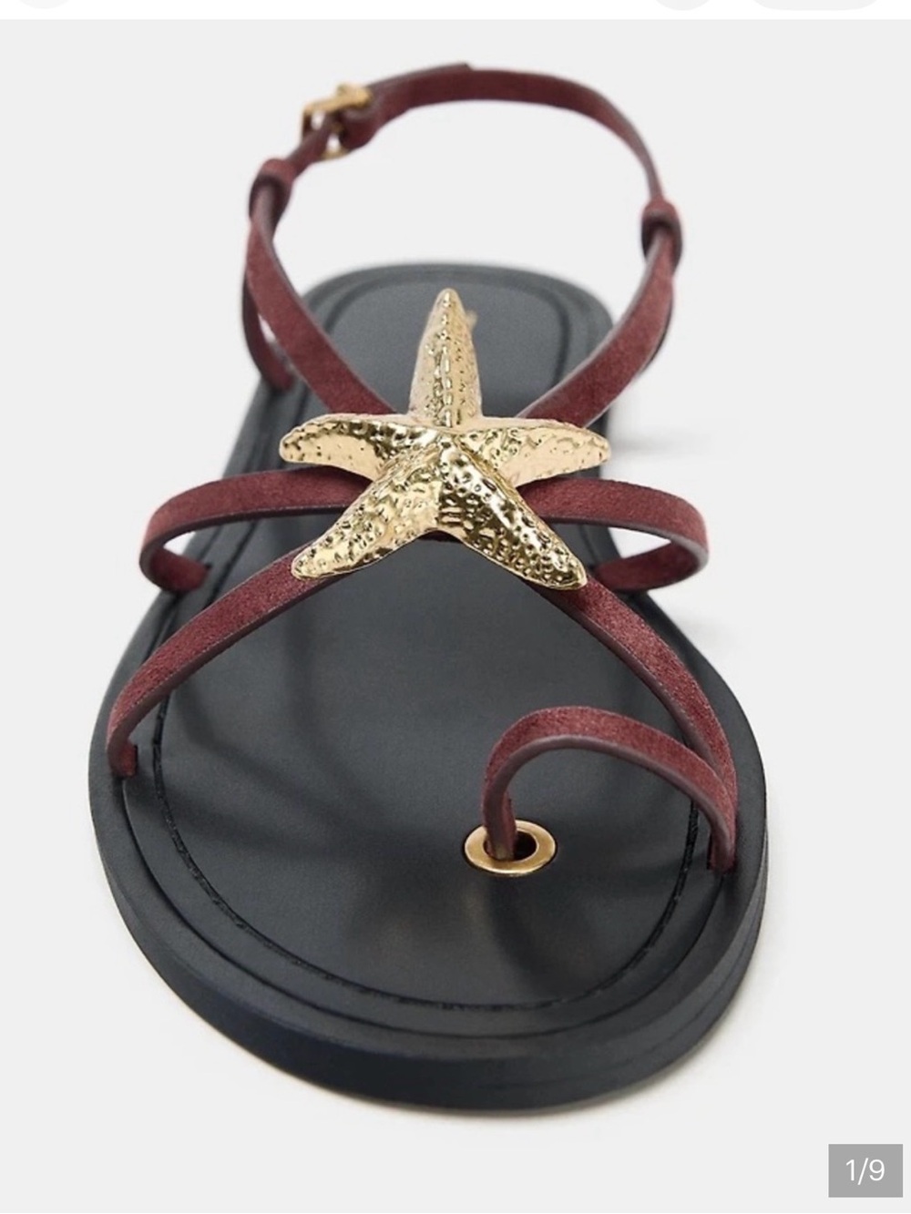 Zara Burgundy Strappy Sandals with Gold Starfish Detail